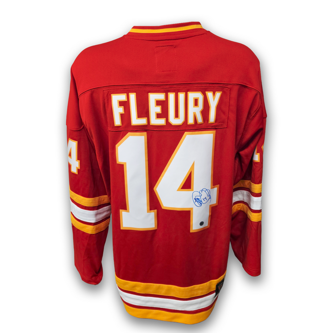 Theo Fleury Autographed Calgary Flames Fanatics Vintage Home Jersey