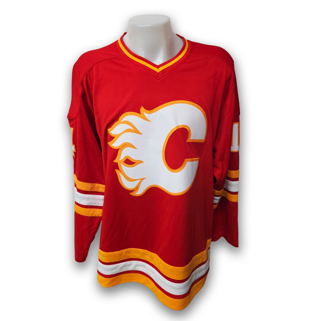 Theo Fleury Autographed Calgary Flames Fanatics Vintage Home Jersey