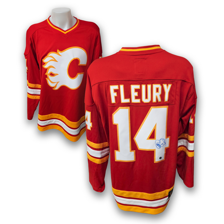 Theo Fleury Autographed Calgary Flames Fanatics Vintage Home Jersey