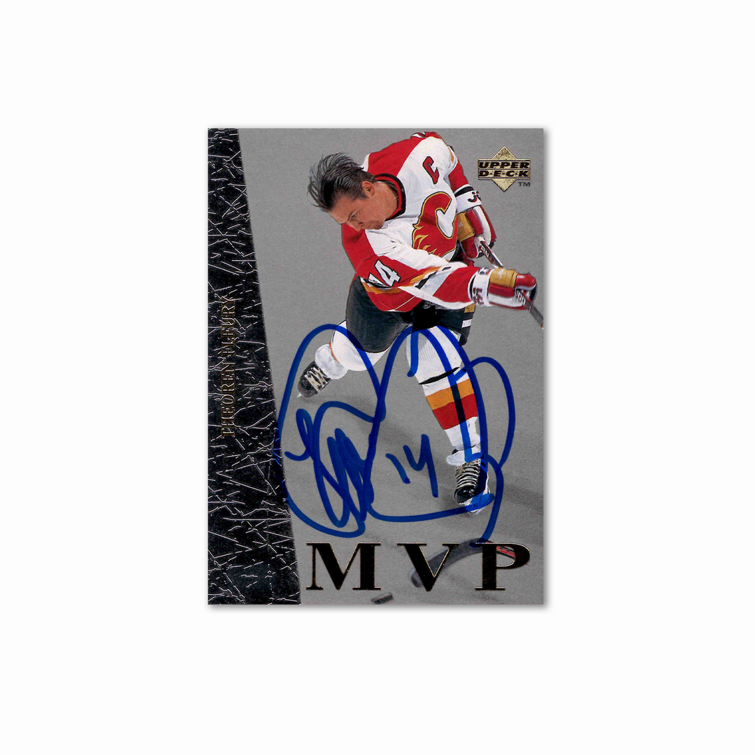 Theo Fleury Autographed Calgary Flames UDA MVP UD11 1996 Hockey Card