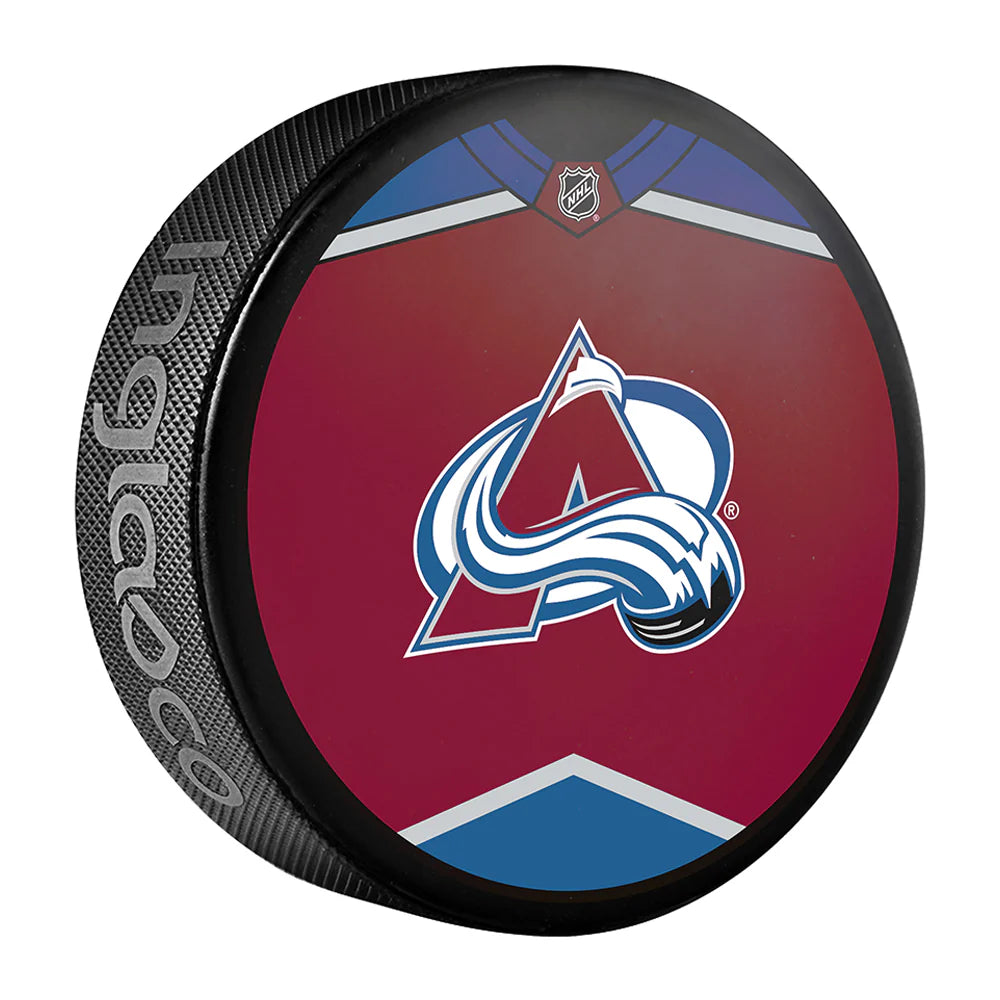 Pre-Order - Theo Fleury Autographed Colorado Avalanche Jersey Design Hockey Puck