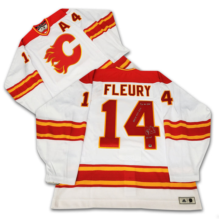 Theo Fleury Calgary Flames Autographed White Adidas Team Classic Jersey Inscribed 3 x