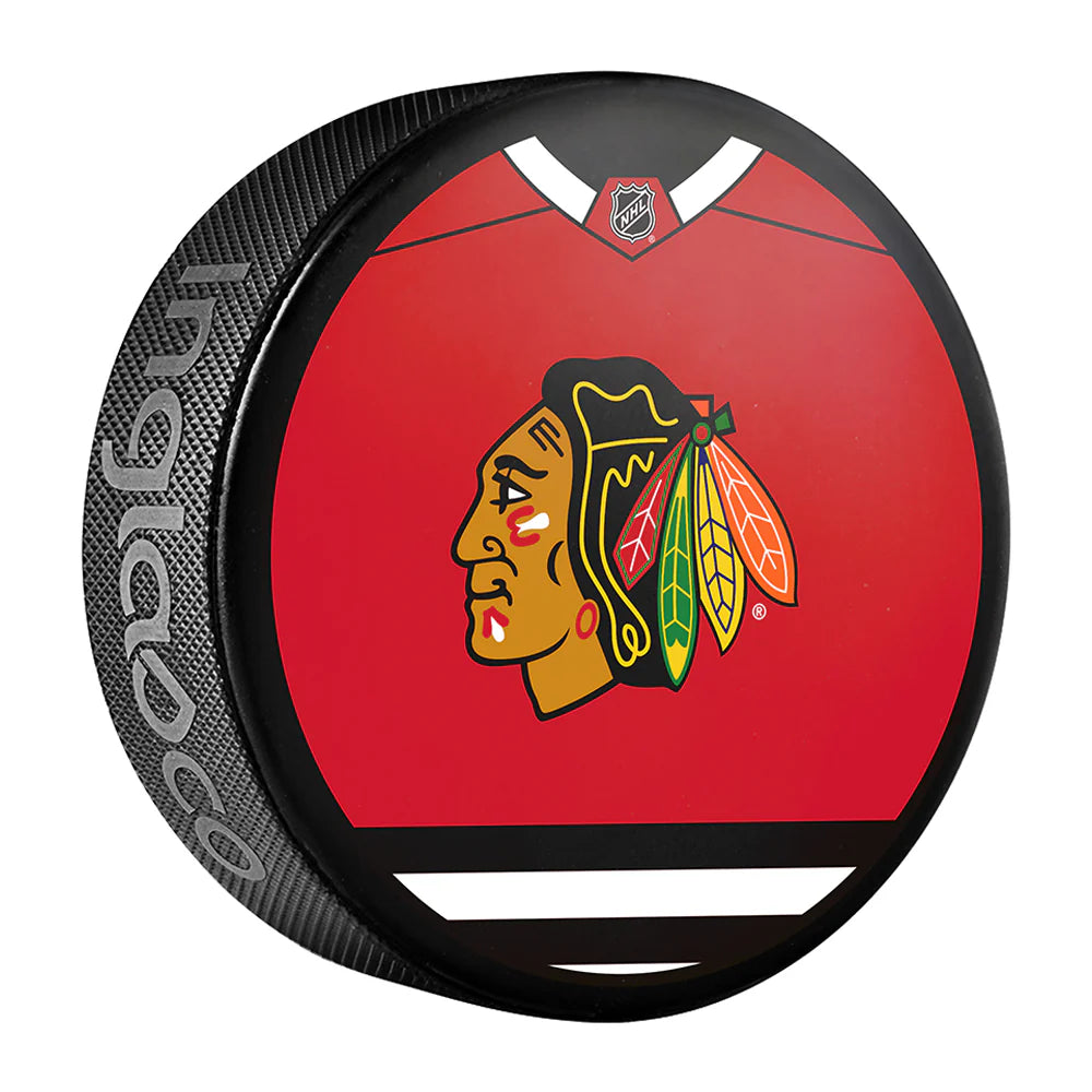 Pre-Order - Theo Fleury Autographed Chicago Black Hawks Jersey Design Hockey Puck