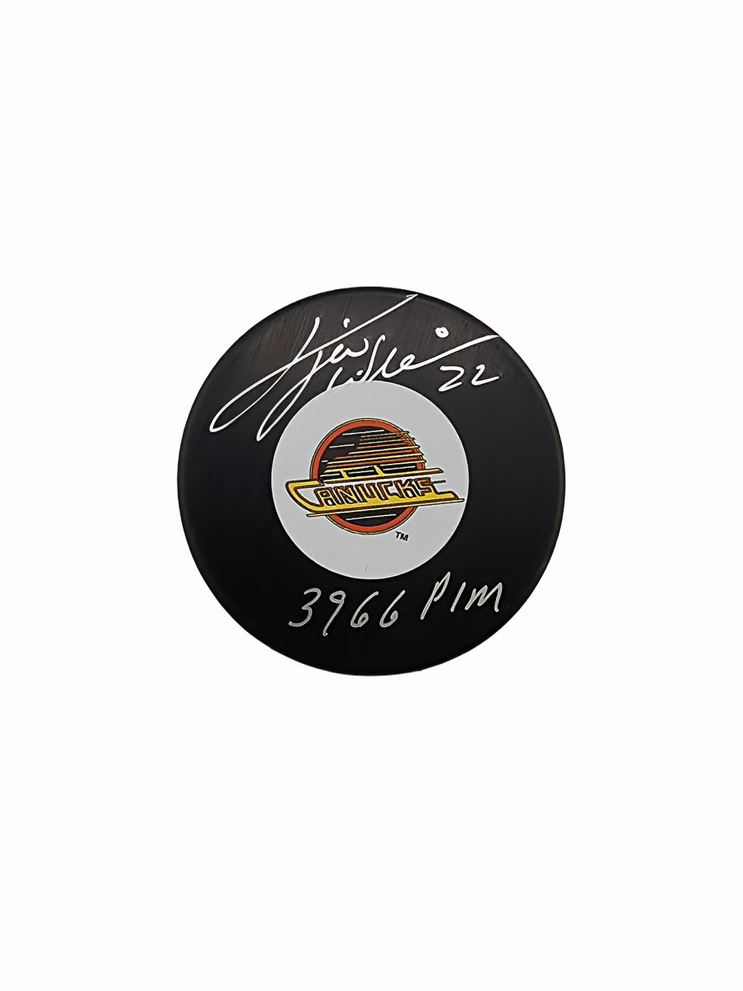 Tiger Williams Autographed Vancouver Canucks Hockey Puck Inscribed PIM