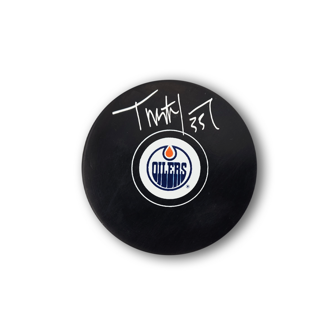 Tristan Jarry Autographed Edmonton Oilers Hockey Puck