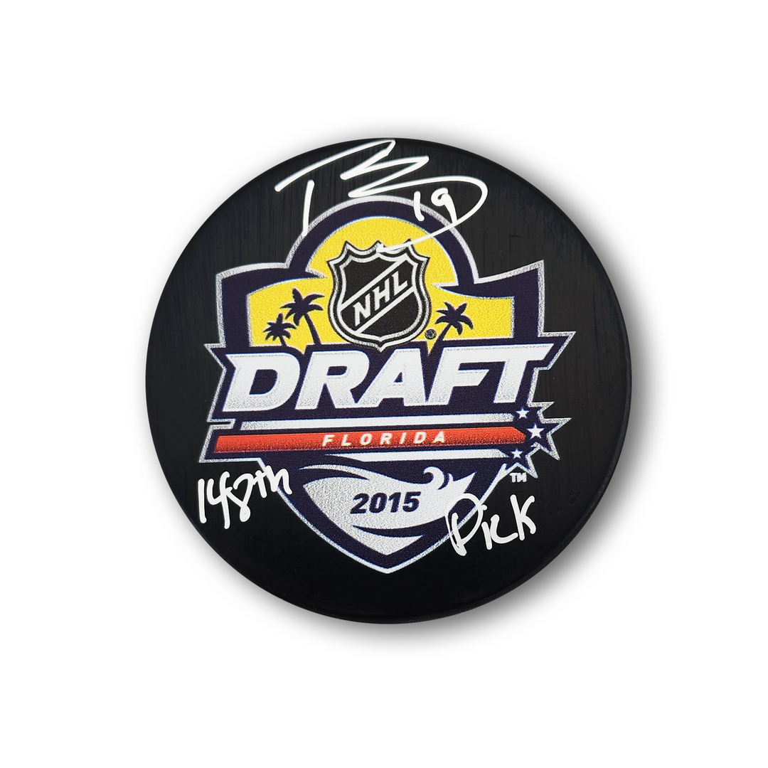 Troy Terry Autographed 2015 NHL Draft Hockey Puck Inscribed 148th Pick
