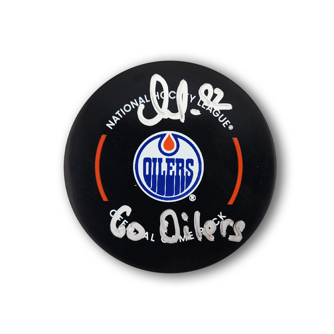 Vasily Podkolzin Autographed Edmonton Oilers Official Hockey Puck Inscribed Go Oilers