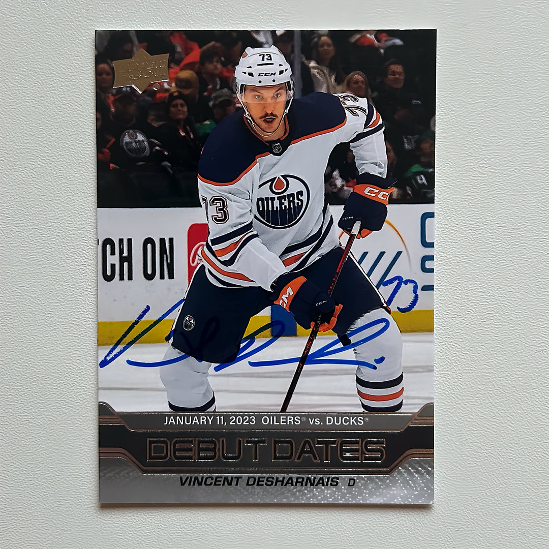 2023-24 UD Debut Dates #DD-9 VINCENT DESHARNAIS Autographed Rookie Card