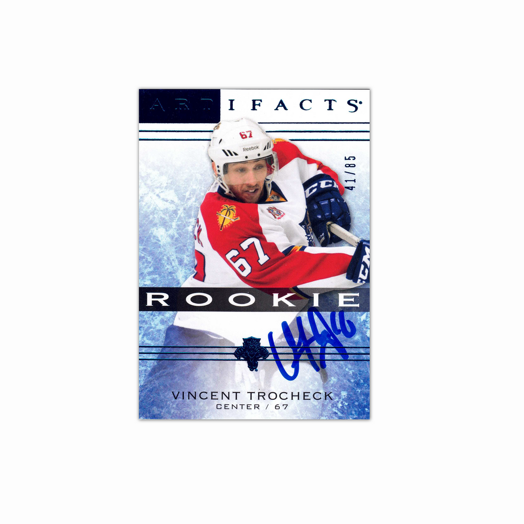 2014-15 UD Artifacts Blue #150 VINCENT TROCHECK Autographed Rookie Card /85