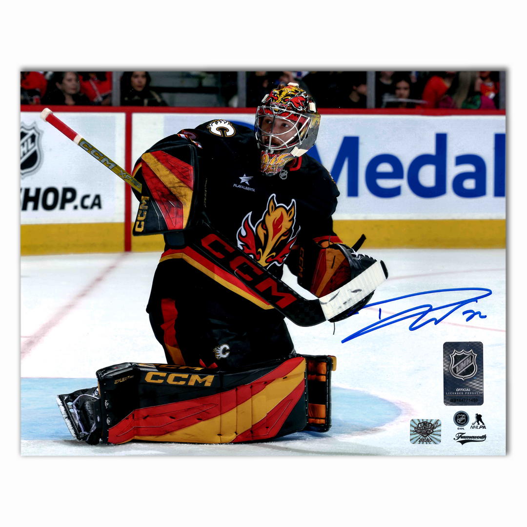 Dustin Wolf Autographed Calgary Flames Alternate Horizontal 8x10 Photo