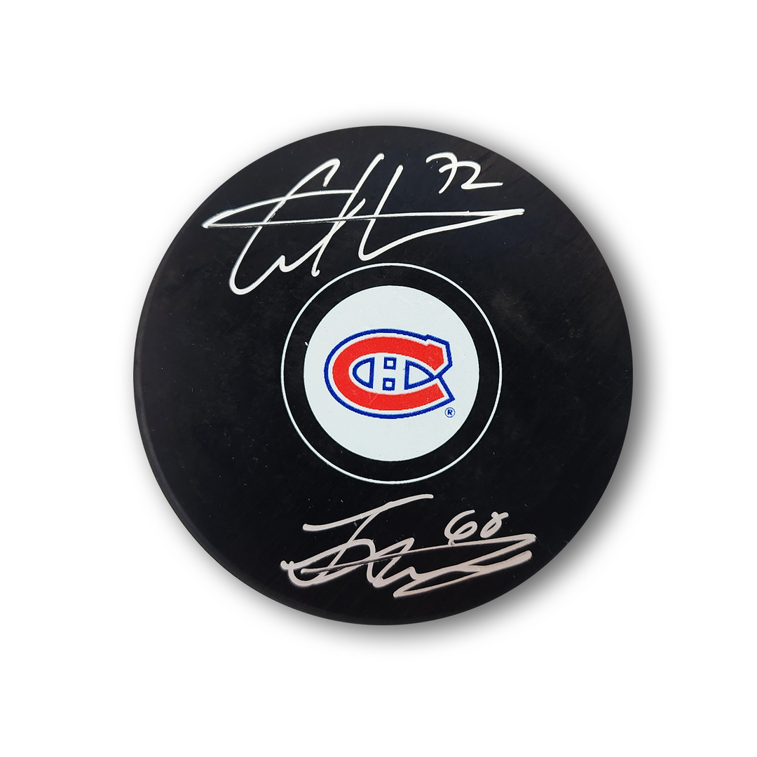 Arber Xhekaj And Florian Xhekaj Autographed Montreal Canadiens Hockey Puck