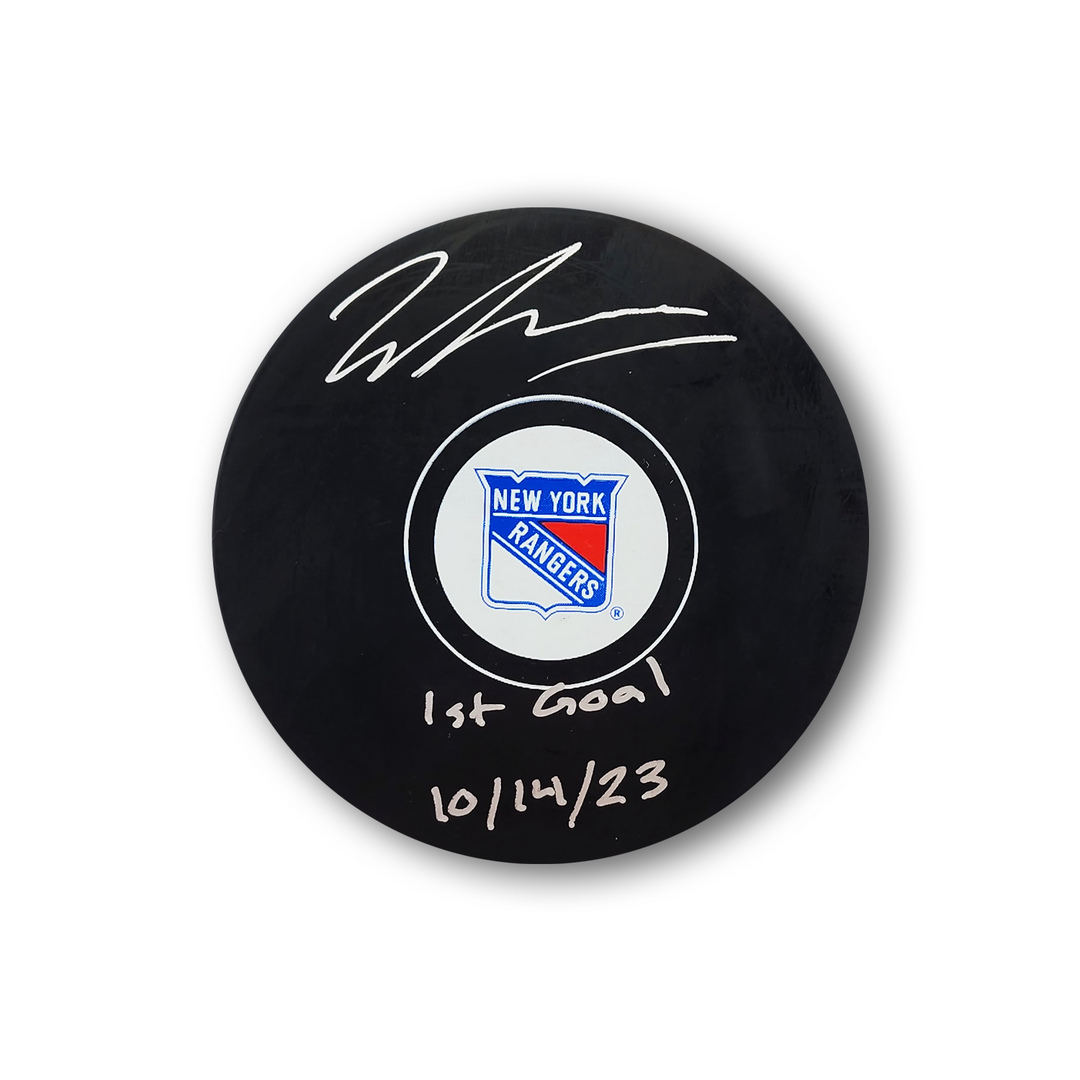 Will Cuylle Autographed New York Rangers Hockey Puck Inscribed 1st Goal