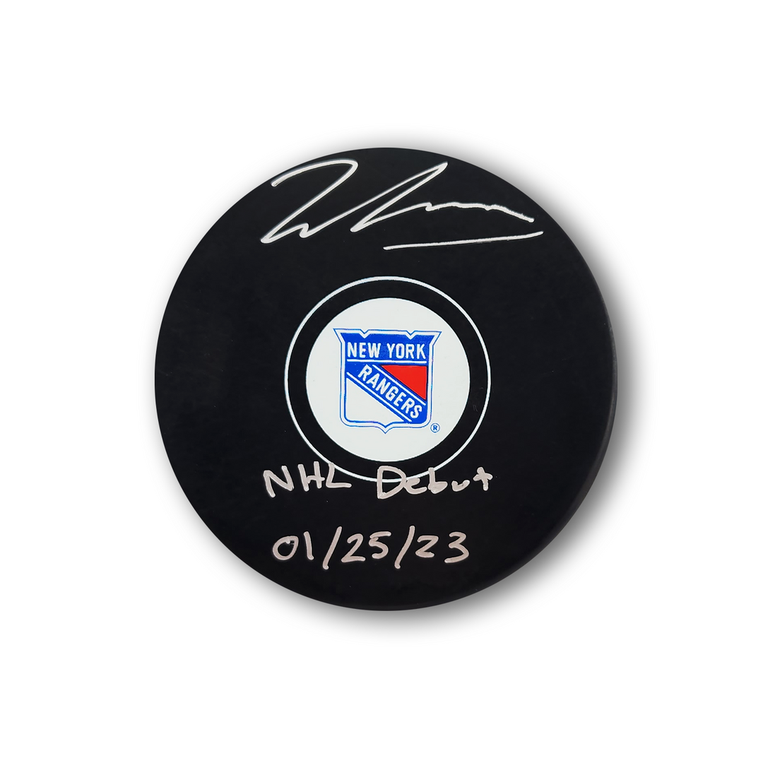 Will Cuylle Autographed New York Rangers Hockey Puck Inscribed NHL Debut