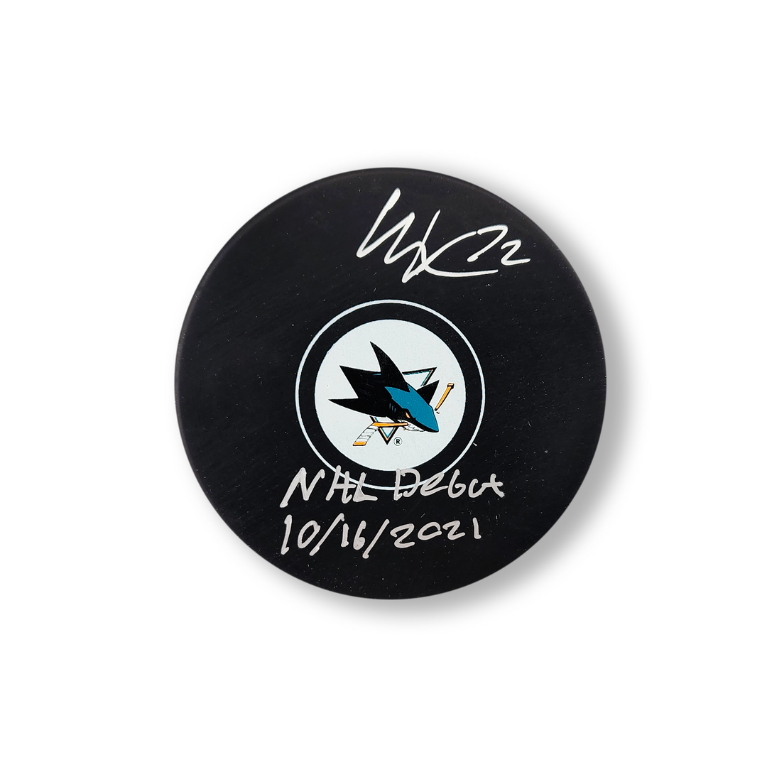 William Eklund Autographed San Jose Sharks Hockey Puck Inscribed NHL Debut