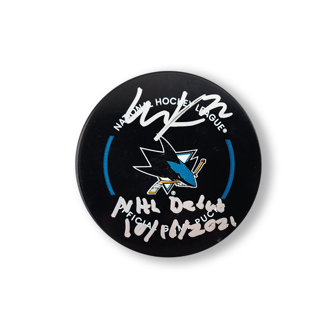William Eklund Autographed San Jose Sharks Official Hockey Puck Inscribed NHL Debut