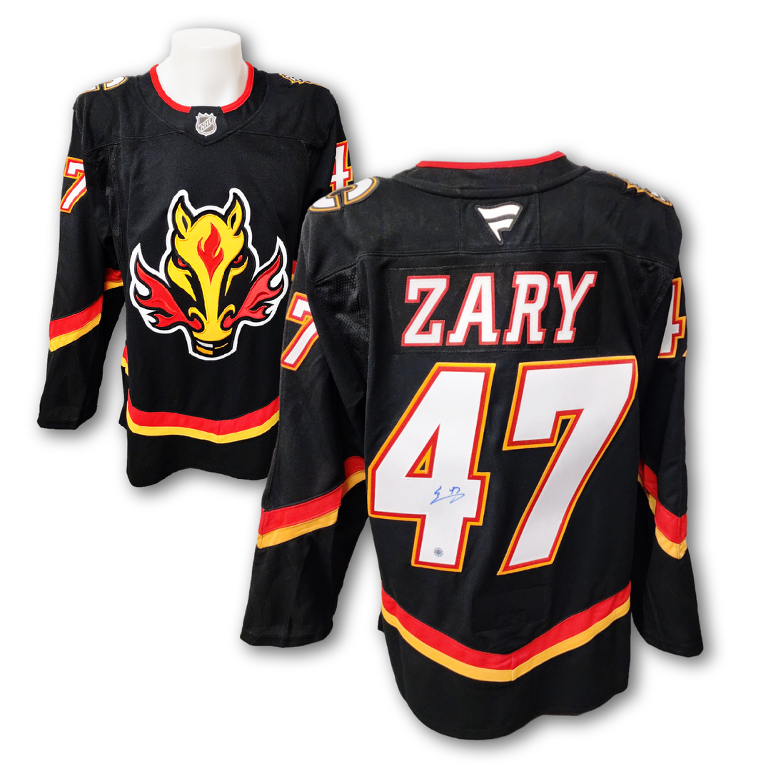 Connor Zary Autographed Calgary Flames Alternate Fanatics Premium Jersey