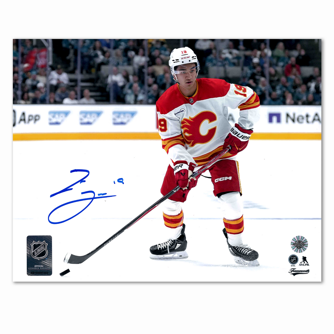 Zayne Parekh Autographed Calgary Flames Away 8x10 Horizontal Photo