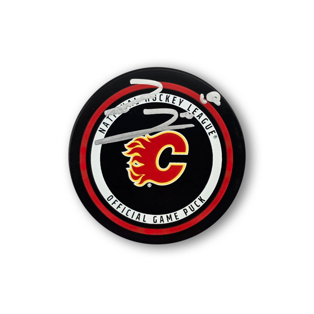 Zayne Parekh Autographed Calgary Flames Official Hockey Puck
