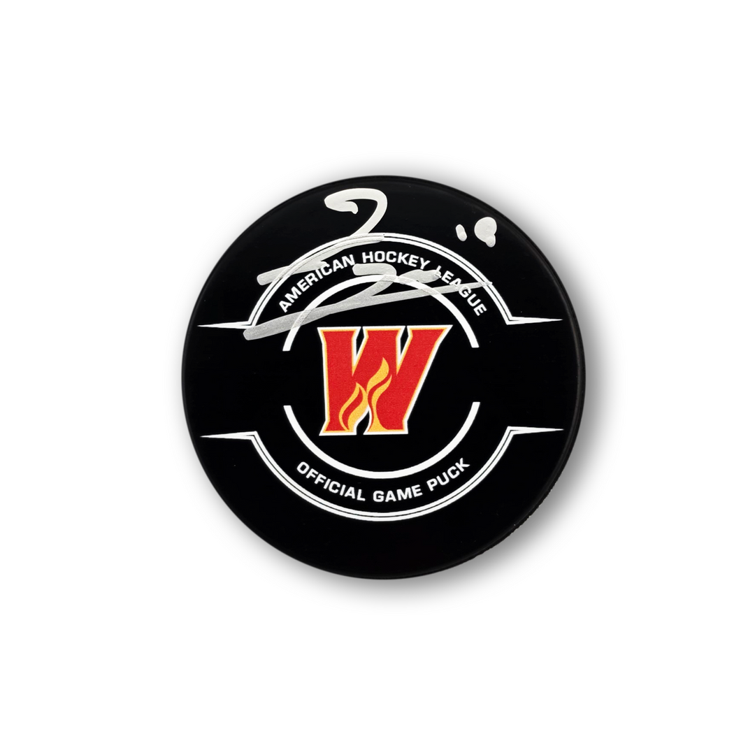 Zayne Parekh Autographed Calgary Wranglers Official Hockey Puck