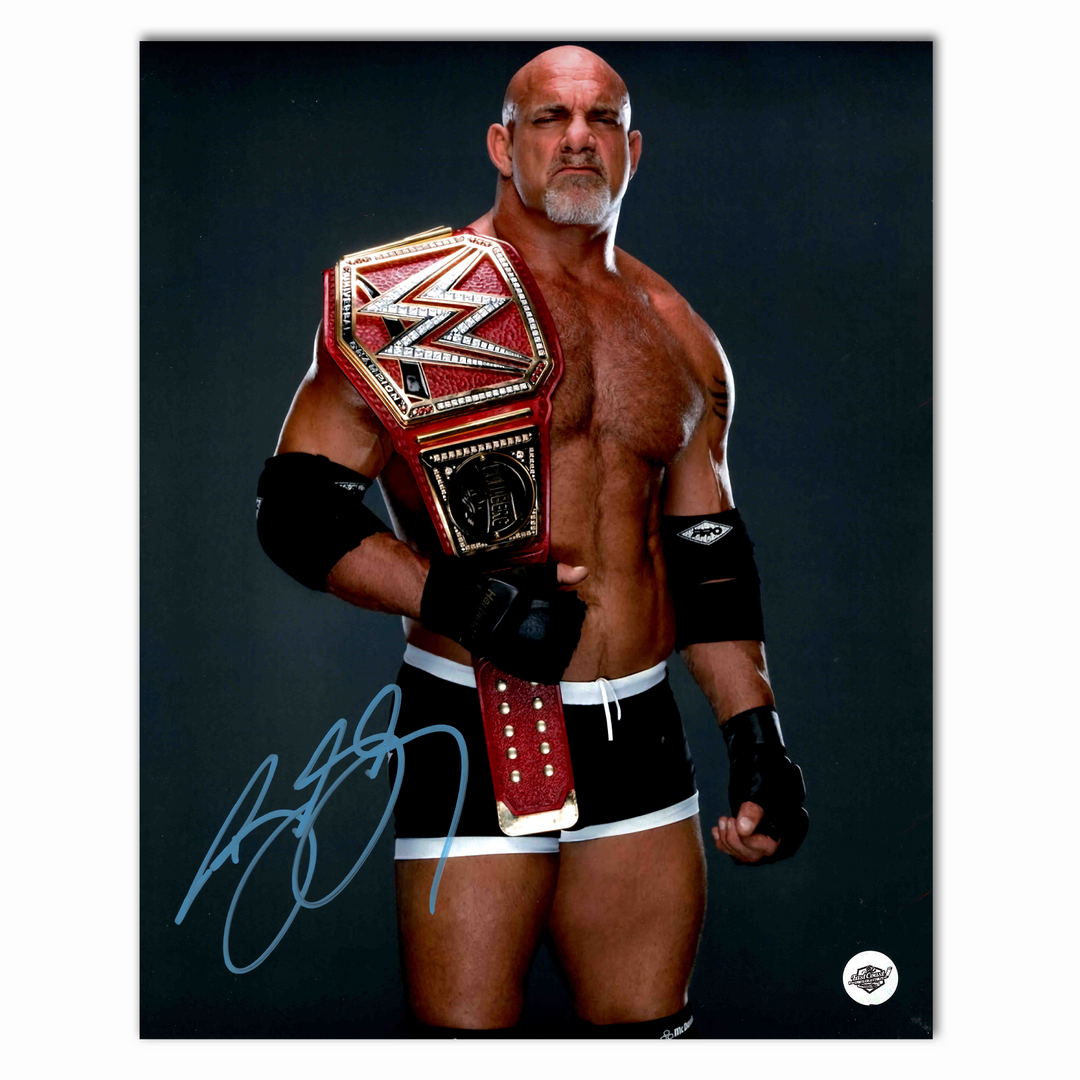 Bill Goldberg Autographed Wrestling 8x10 Photo (Red Belt Over Shoulder)