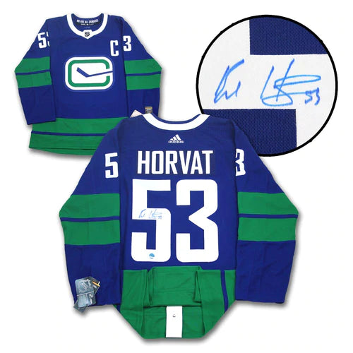 Bo Horvat Vancouver Canucks Signed Stick Logo Alt Adidas Jersey