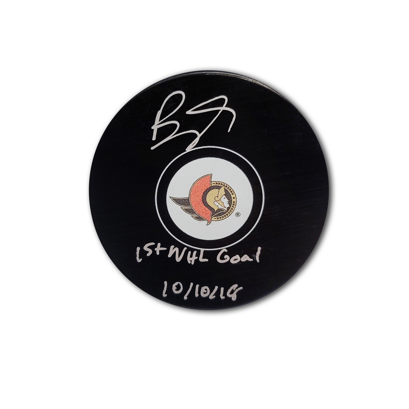 Brady Tkachuk Ottawa Senators Autographed Hockey Puck Inscribed 1st NHL Goal 10/10/18