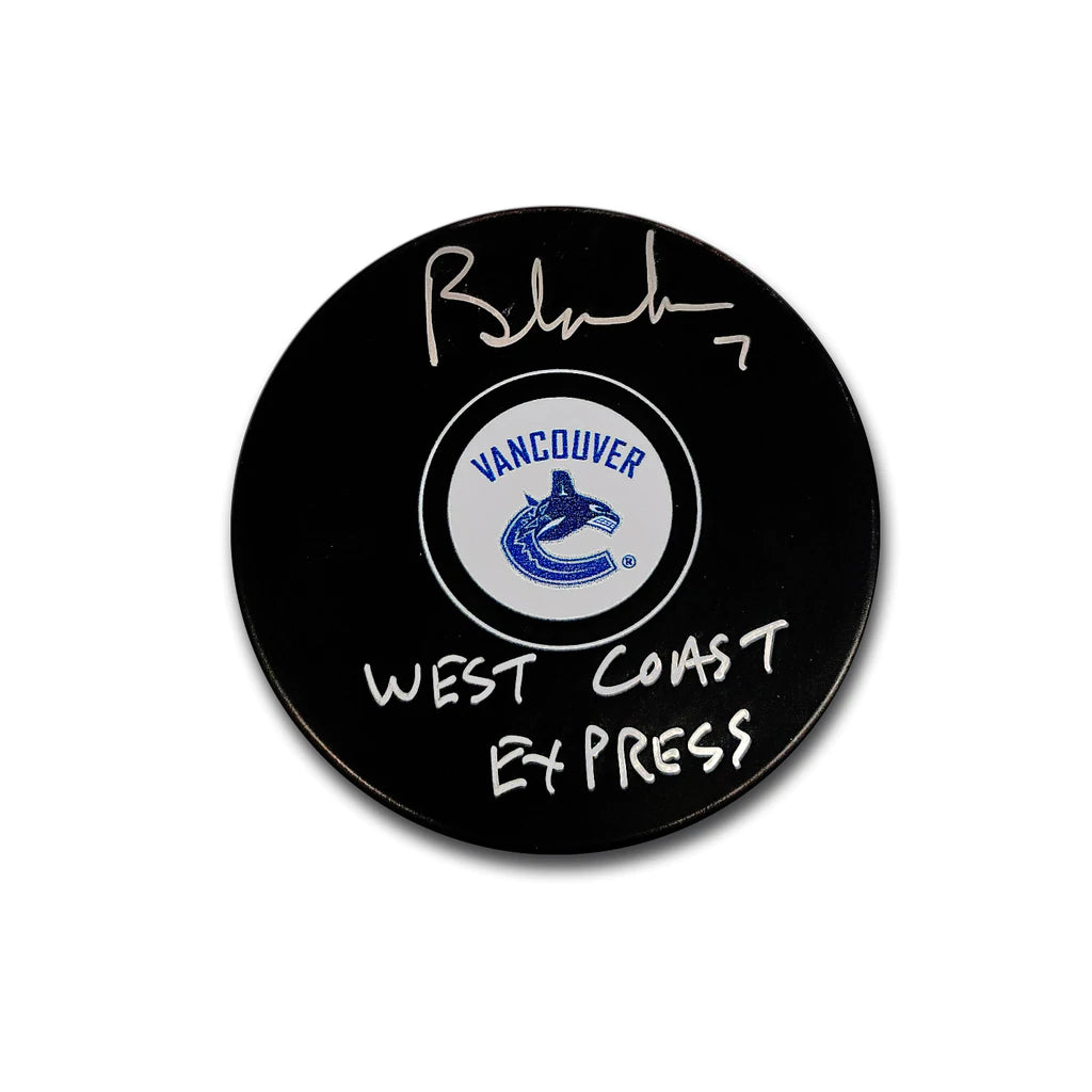 Brendan Morrison Vancouver Canucks Autographed Hockey Puck Inscribed West Coast Express