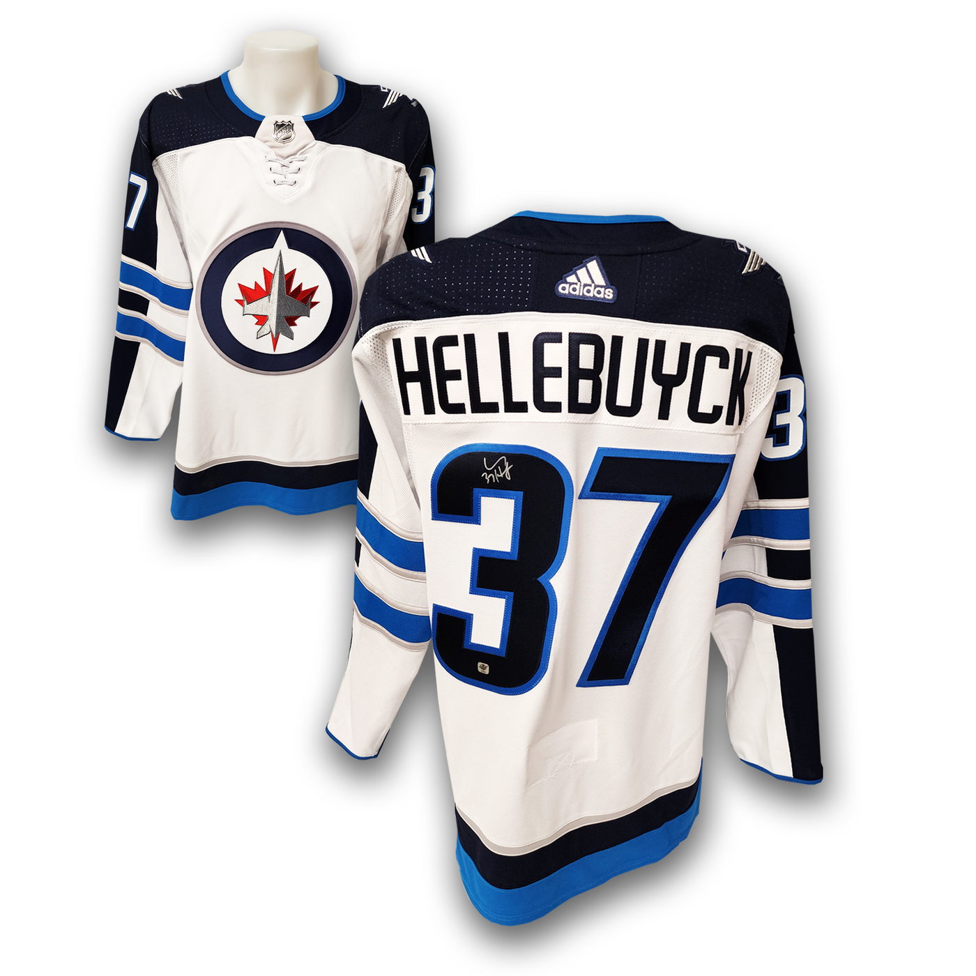 Connor Hellebuyck Autographed Winnipeg Jets Away Adidas Jersey