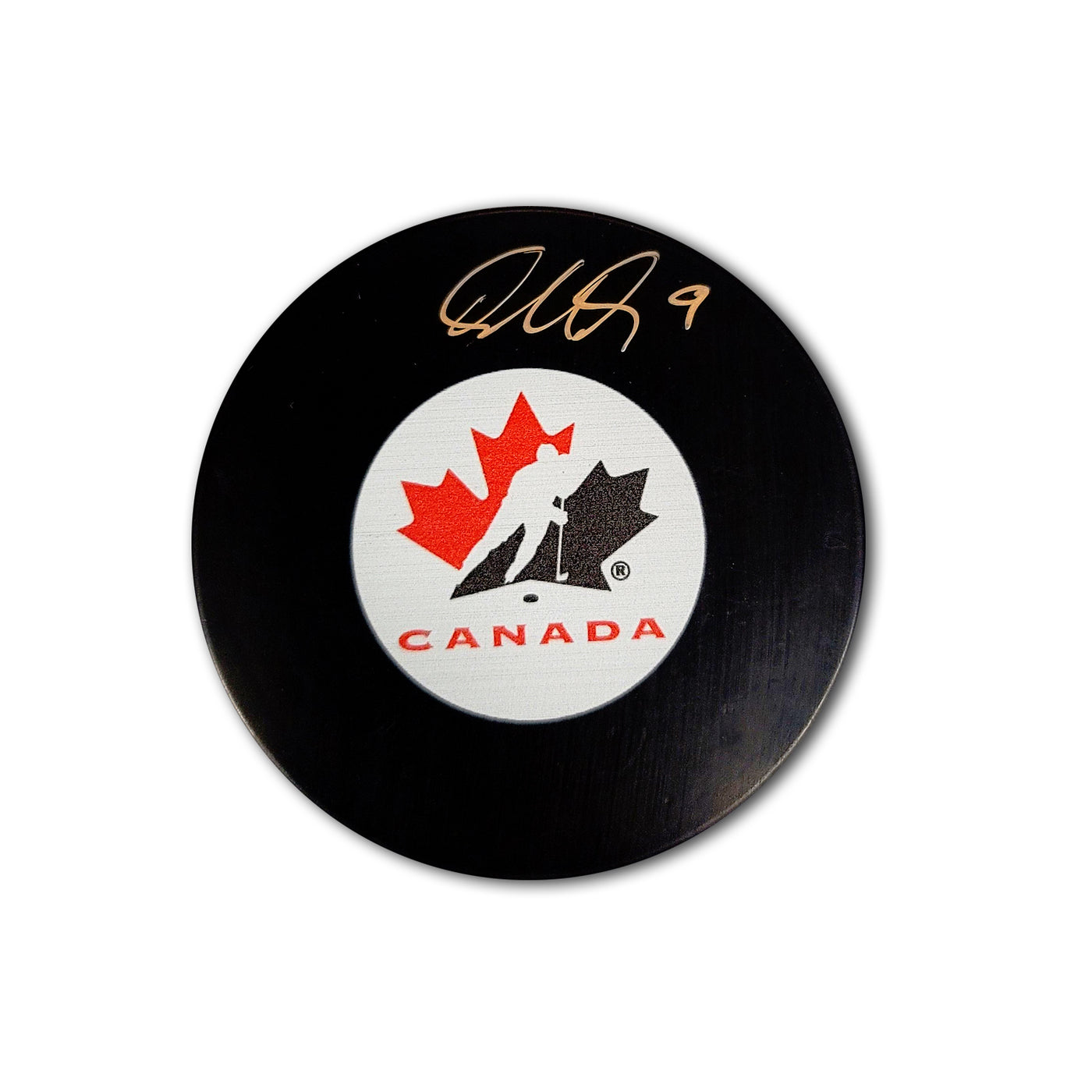 Dillon Dube Team Canada Autographed Hockey Puck
