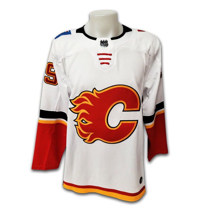 Dillon Dube Calgary Flames White Away Adidas Jersey (2017-2020)