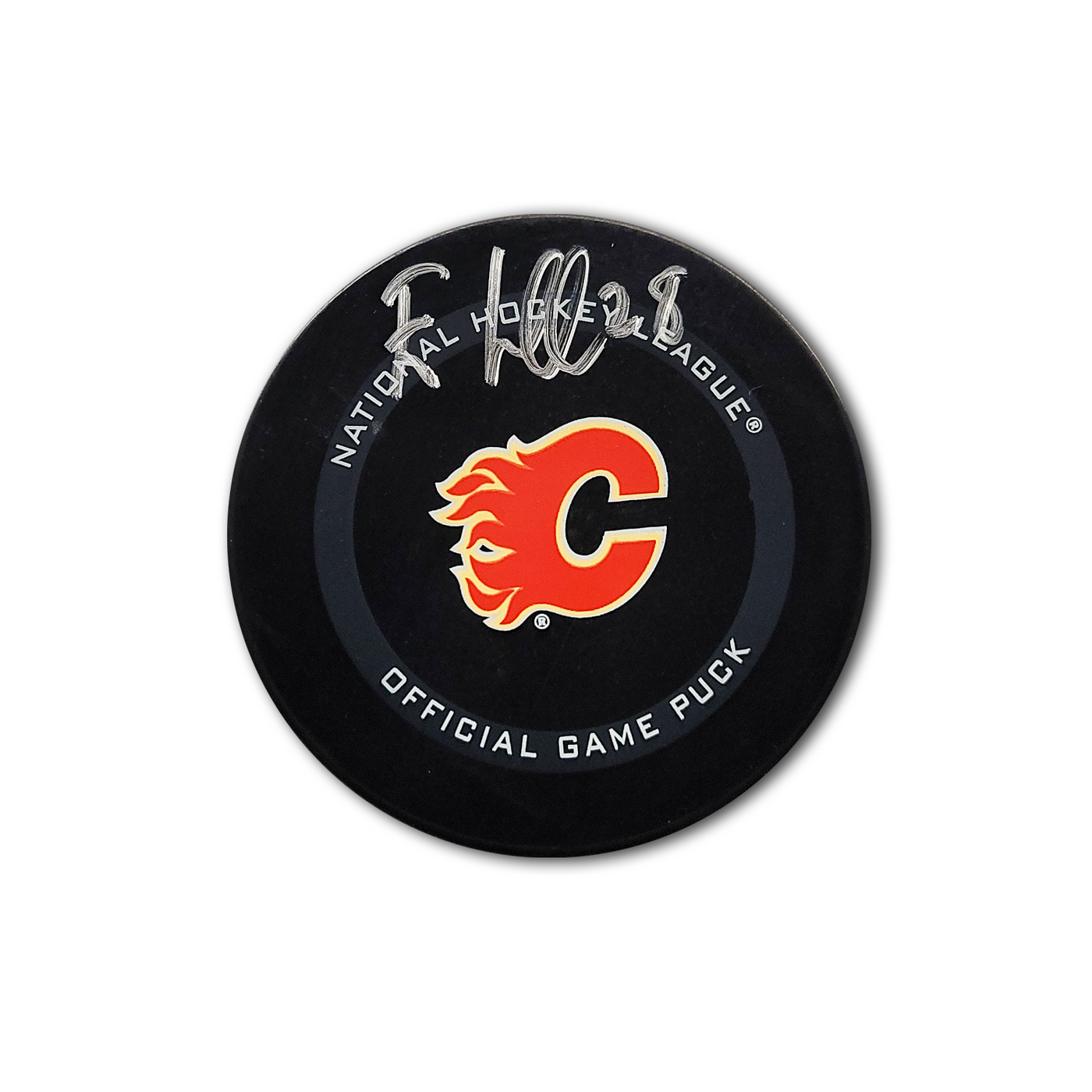 Elias Lindholm Calgary Flames Official Autographed Hockey Puck