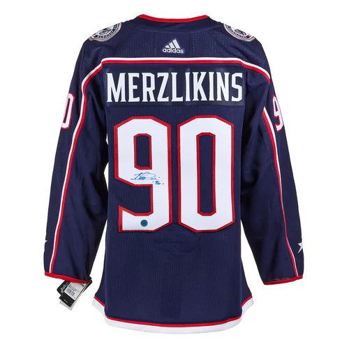 Elvis Merzlikins Columbus Blue Jackets Autographed Adidas Jersey