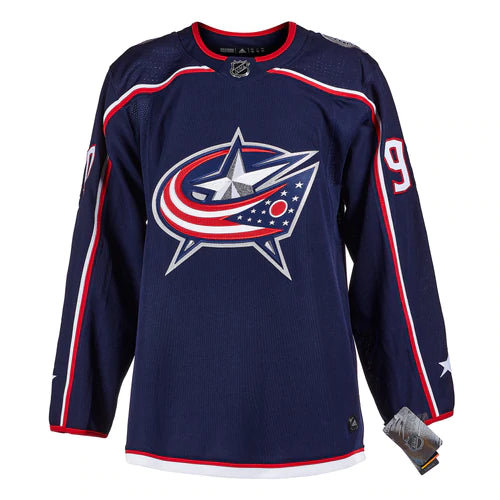 Elvis Merzlikins Columbus Blue Jackets Autographed Adidas Jersey