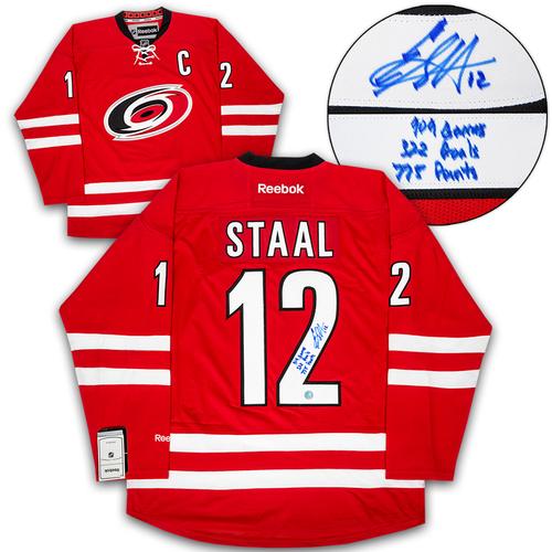 Eric Staal Carolina Hurricanes Signed Franchise Stats Note Premier Jersey