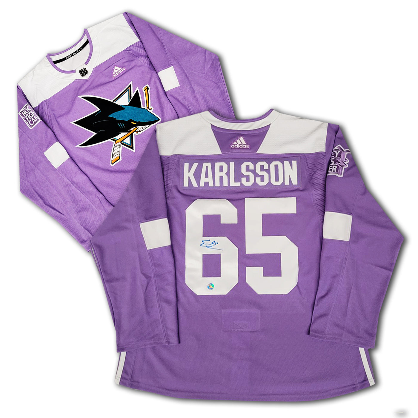 Erik Karlsson San Jose Sharks Hockey Fights Cancer Autographed Authentic Adidas Jersey