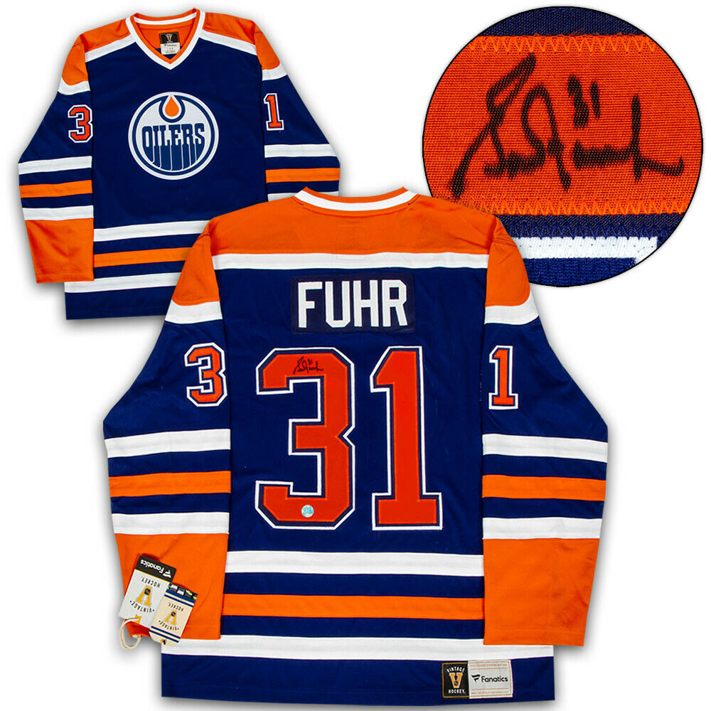 Grant Fuhr Edmonton Oilers Autographed Blue Fanatics Vintage Hockey Jersey