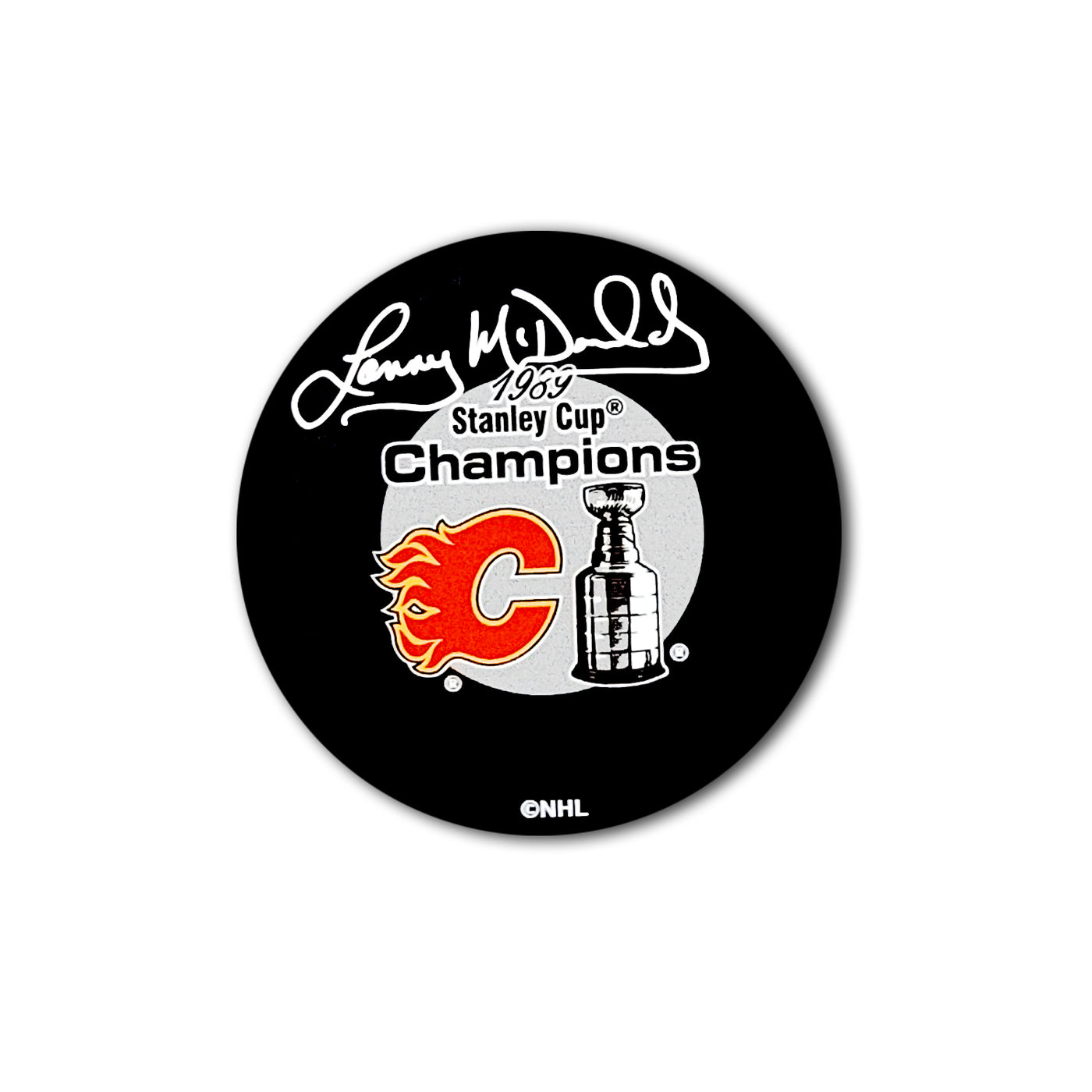 Lanny McDonald Calgary Flames Autographed 1989 Champions Autographed Hockey Puck