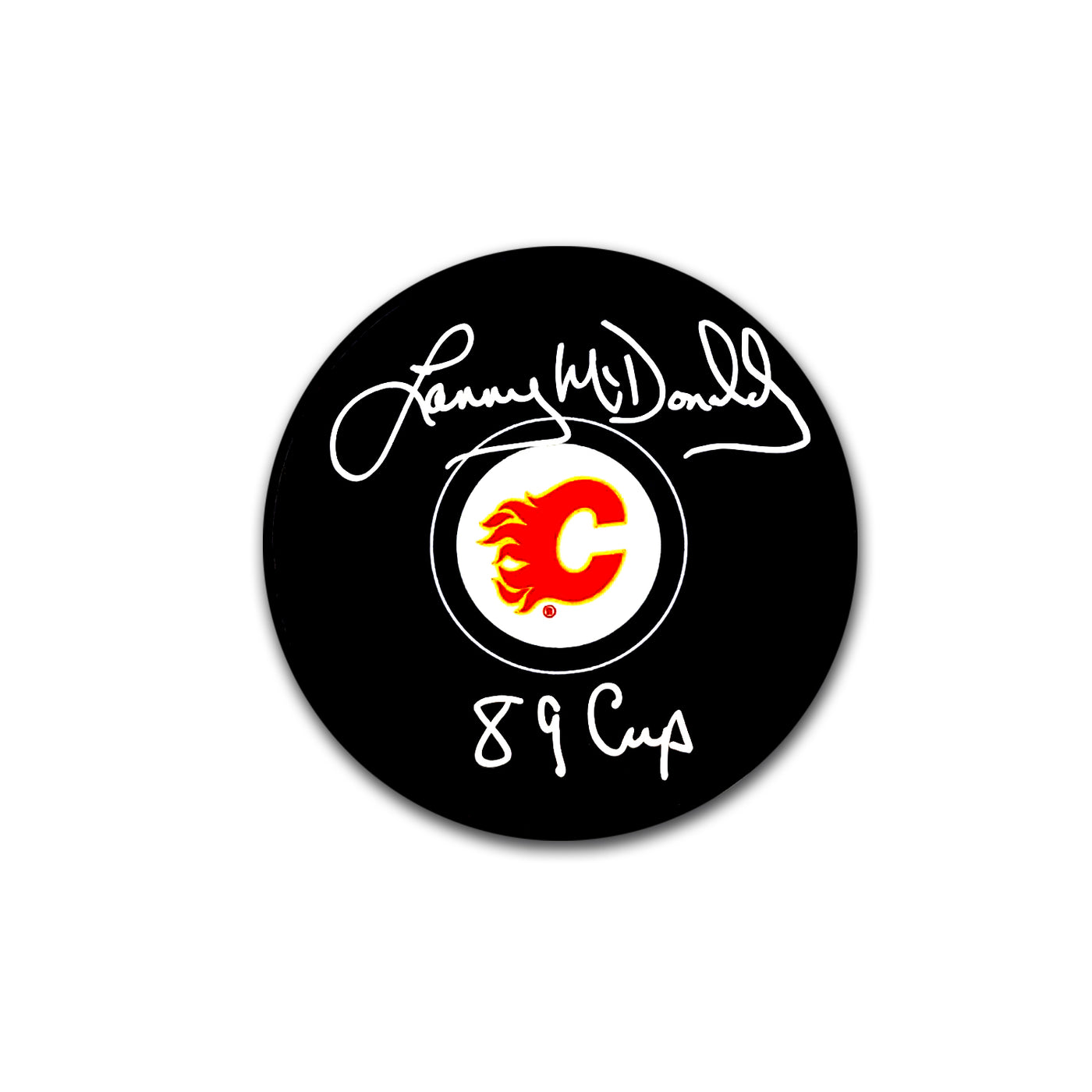 Lanny McDonald Calgary Flames Autographed Hockey Puck Inscribed 89 Cup