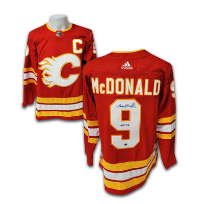 Lanny McDonald Calgary Flames Red Adidas Jersey Inscribed HOF 92