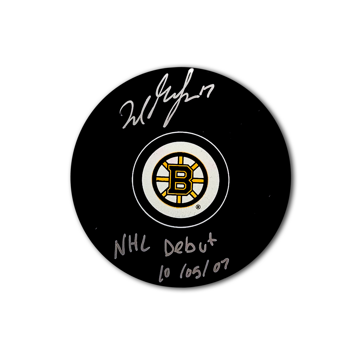 Milan Lucic Boston Bruins Autographed Hockey Puck Inscribed NHL Debut 10/05/07