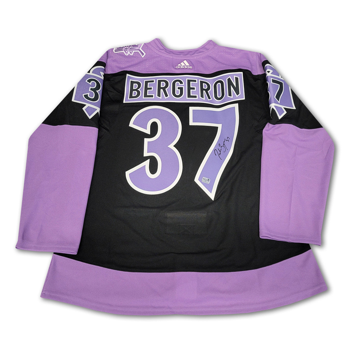Patrice Bergeron Boston Bruins 2019-2020 Hockey Fights Cancer Adidas Jersey
