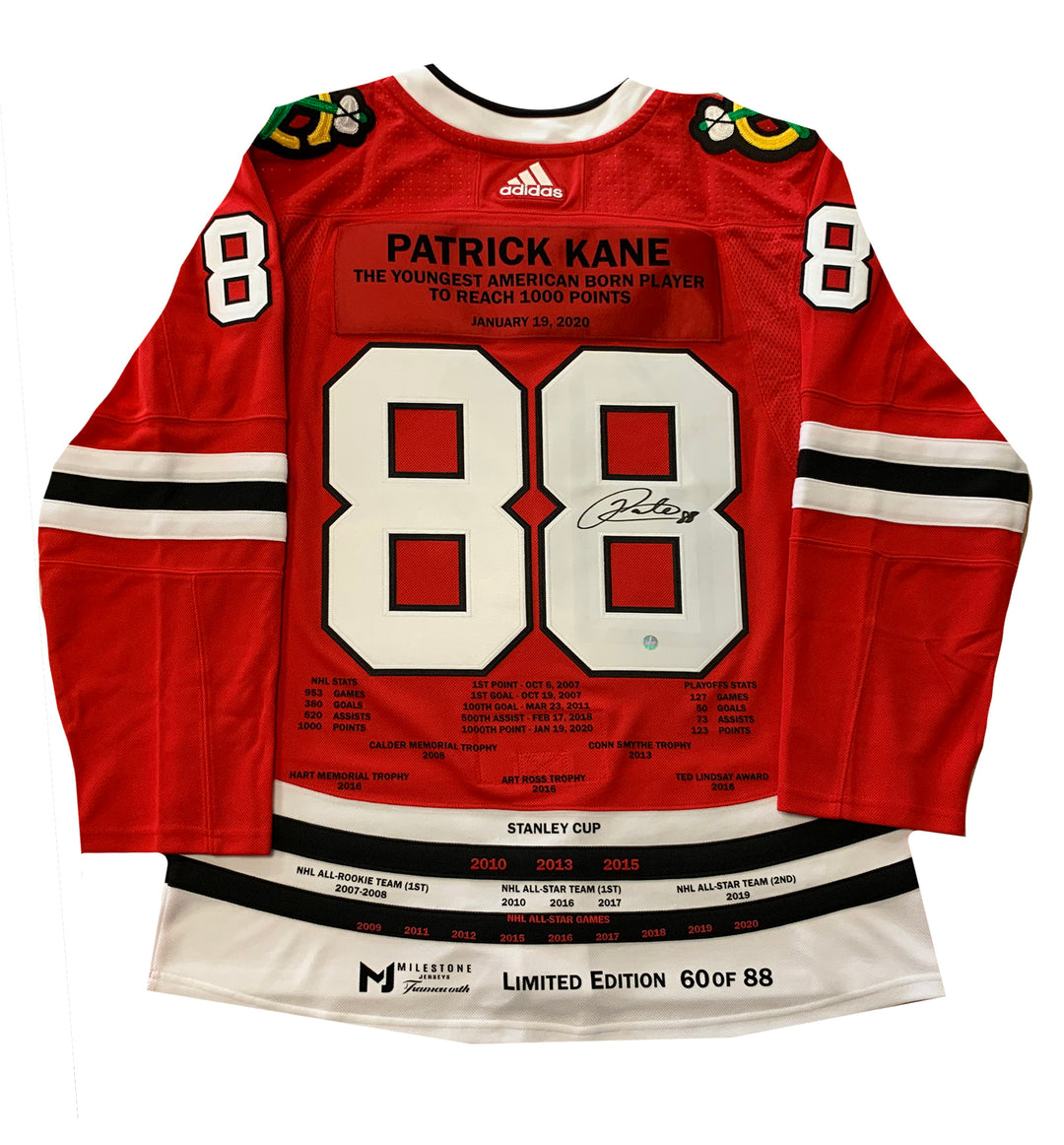 Patrick Kane Chicago Black Hawks Red Adidas Jersey 1000 Point LE/88